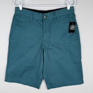 NEW Volcom Monty Shorts Mens 30 Cyan Blue Chino Flat Front Skater
